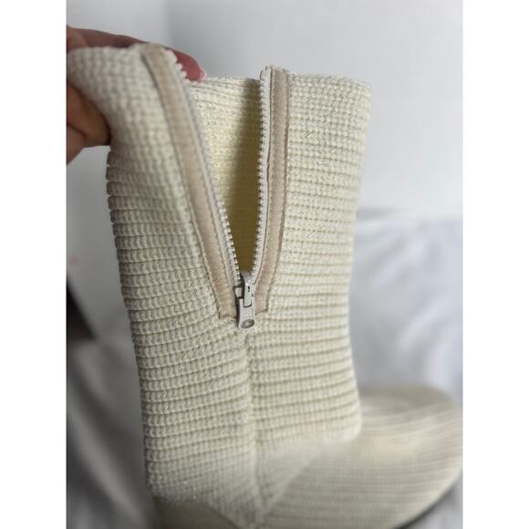 ✨SO Womens Cream Knit Tall Boots Size8 Side Zip Up Suede Heel Casual Cozy - Picture 7 of 10
